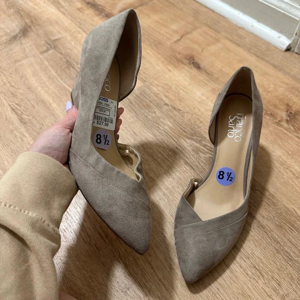 Franco Sarto | Women's Fayran Taupe Faux Suede D'Orsay Wedge Pumps Heels, 8.5